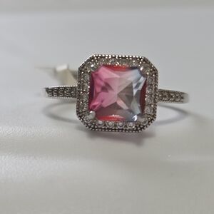 Pink To Blue Ombre Sterling Silver Size 6 Ring